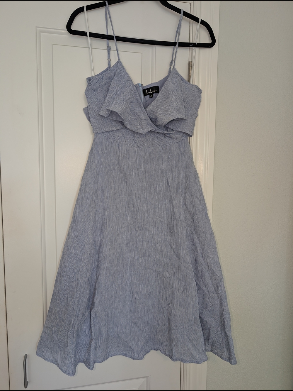 Lulu's Light Blue Off-Shoulder Ruffle Midi Dress with Pockets